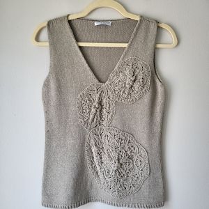 Jamie Quinn Beige embroidered details v-neck Butter Mom Feminine Sleeveless Top